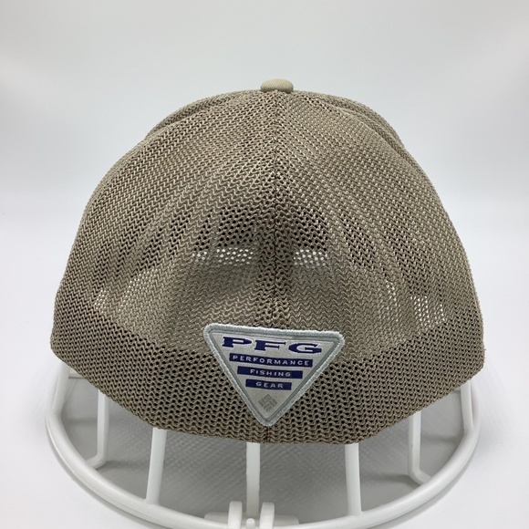 Columbia‎ PFG Mesh Fitted Back Hat Cap Size L/XL Flex Stretch Tan Fish Flag Logo - Picture 3 of 8